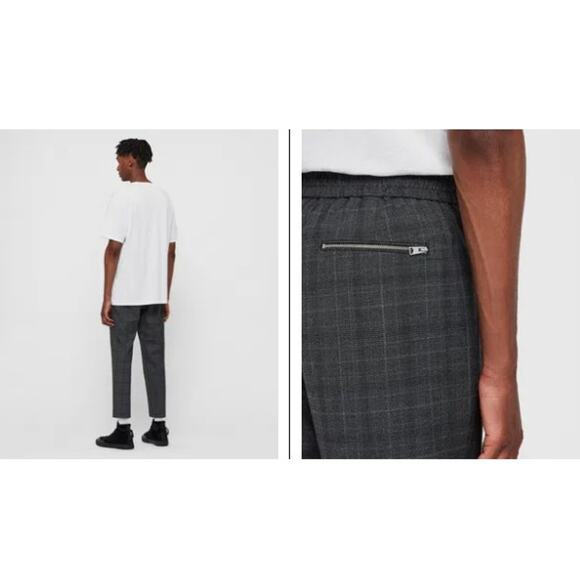 AllSaints Men's Agar Trouser Pants Size 28‎ Black Grey Wool Blend - Picture 3 of 11